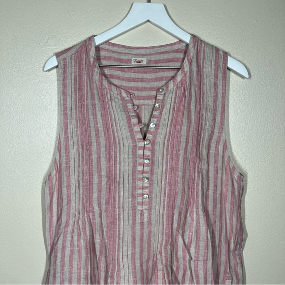 Faherty Womens Isha Linen Pink Tan Stripe Sleeveless Dress Coastal Resort XL - Picture 2 of 11